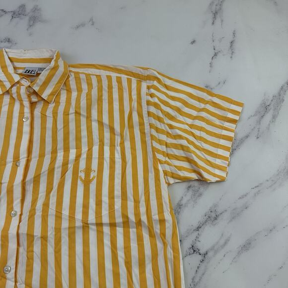Basic Editions Womens Vintage 90s Button Up Shirt Size L Yellow White Stripe - Picture 3 of 11